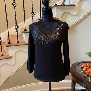 Ruby Rd... Sparkly Black Sweater  ..3 qtr sleeve length